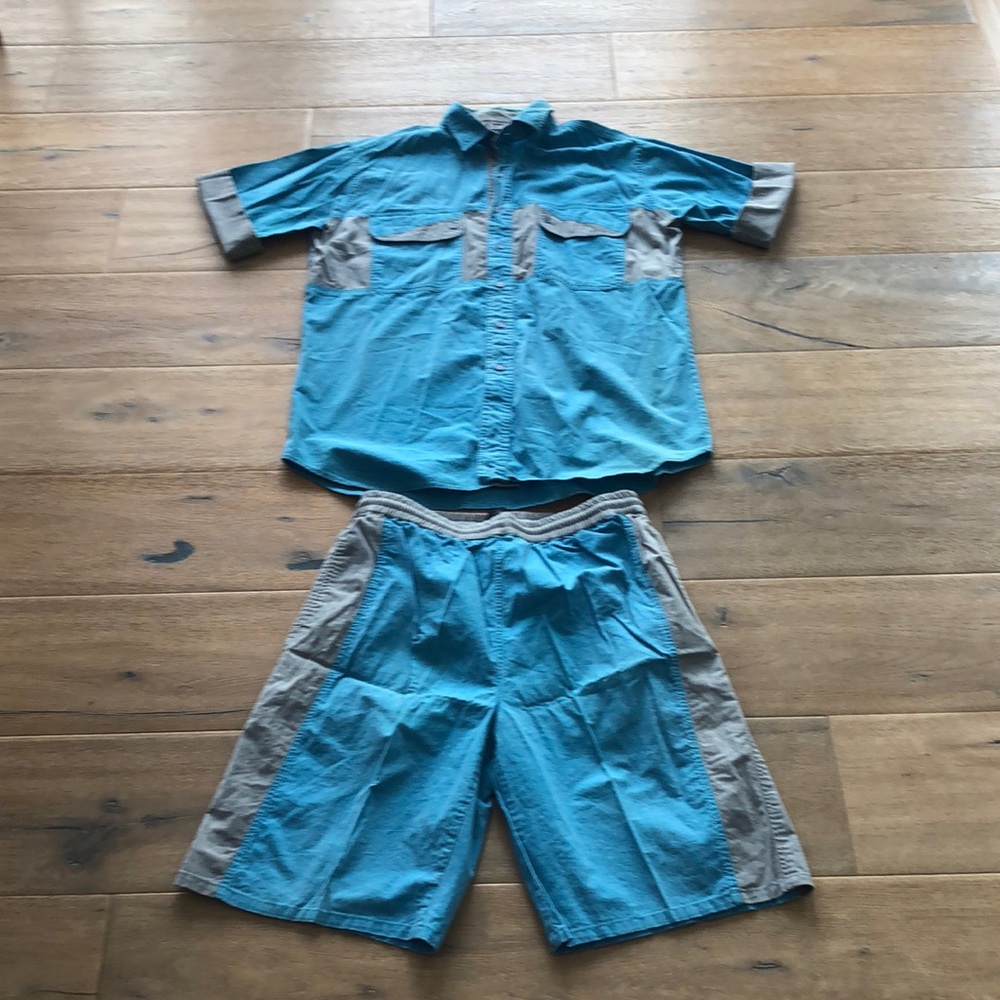 Vintage 90s Colorblock Shirt and Shorts Set